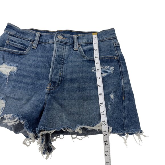 Old Navy Womens Distressed Denim High Rise Shorts Size 10 Sky-Hi A-Line - Picture 6 of 9